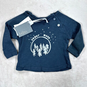 Buho Baby 6 Month Blue Lenny Super Moon Graphic Long Sleeve Raw Collar Top New
